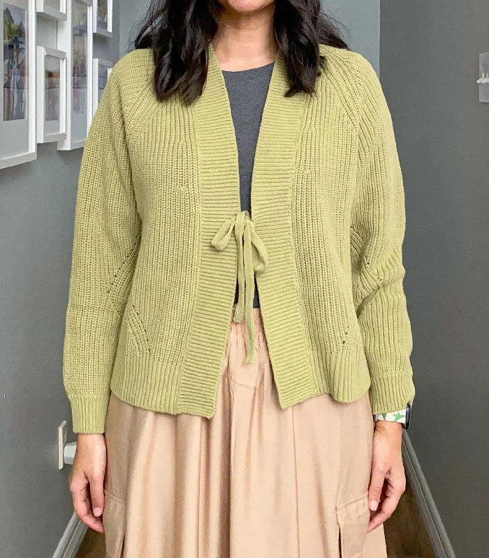 Tie Front Cardigan In Apple Green