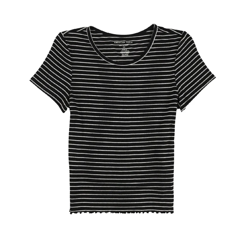 American Eagle Womens Ruffle Trim Basic T-Shirt, Black, Medium