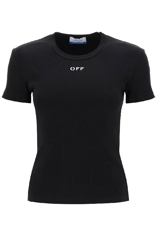 Off-White Women's Ribbed T-Shirt With Off Embroidery