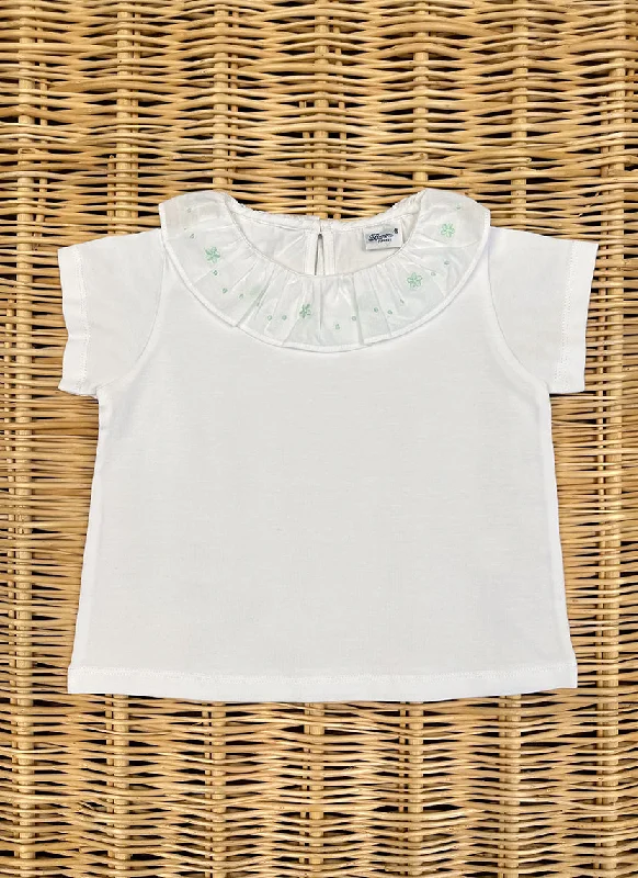 Embroidered ruffle collar Girly T-shirt