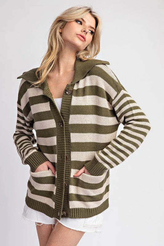 Moss Striped Sailor Collar Cardigan