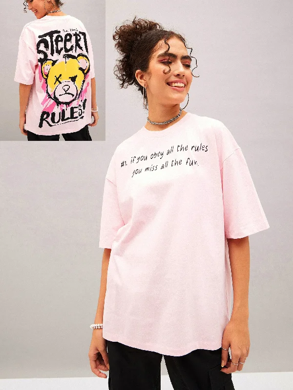 Women Pastel Pink Street Rules Oversized T-shirt