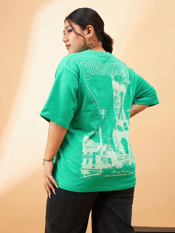 Women Green Graphic BROOKLYN Print T-Shirt