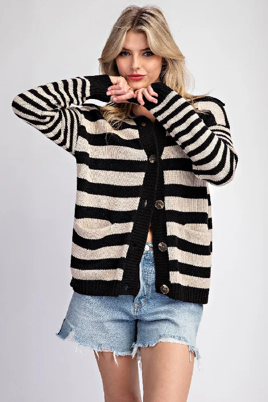 Black Striped Sailor Collar Cardigan