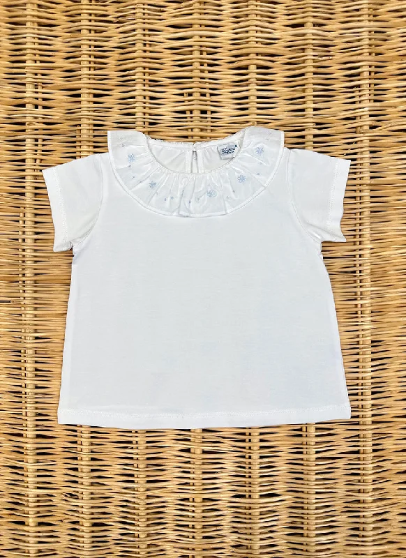 Embroidered ruffle collar Girly T-shirt