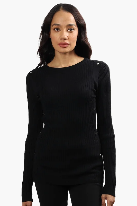 Limite Ribbed Crewneck Pullover Sweater - Black