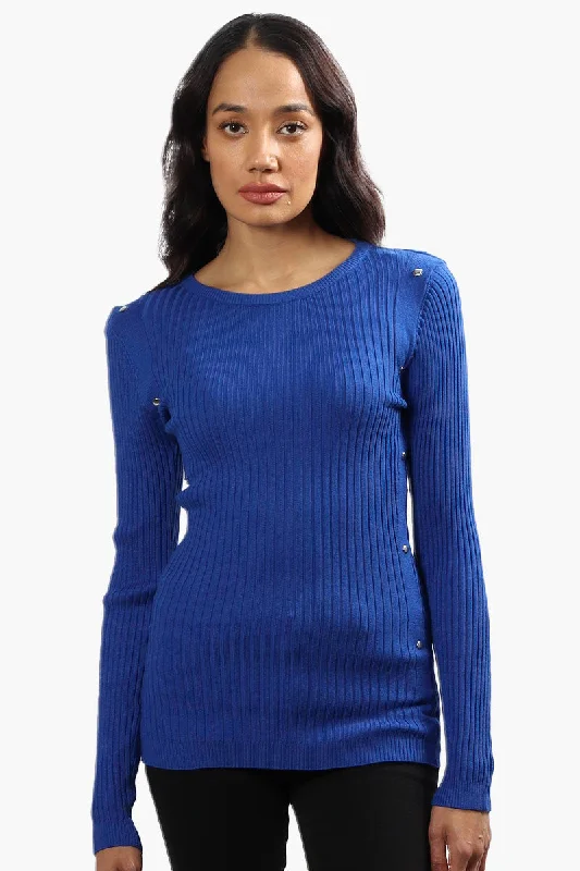 Limite Ribbed Crewneck Pullover Sweater - Blue