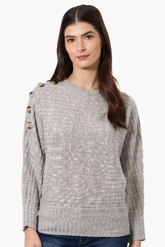 International INC Company Button Shoulder Pullover Sweater - Grey