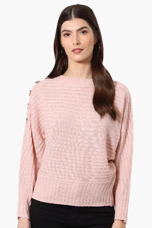 International INC Company Button Shoulder Pullover Sweater - Pink