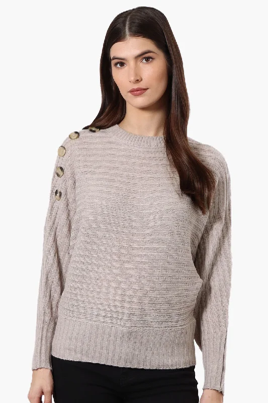 International INC Company Button Shoulder Pullover Sweater - Taupe