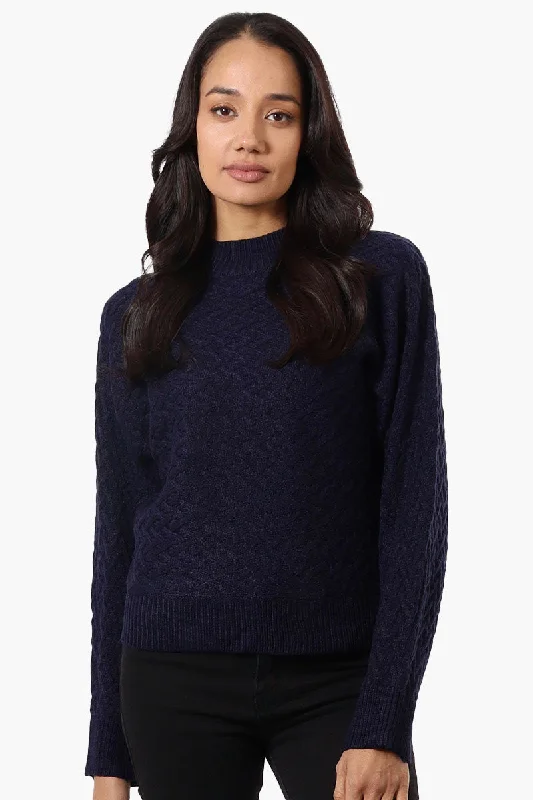 Beechers Brook Cable Knit Mock Neck Pullover Sweater - Navy