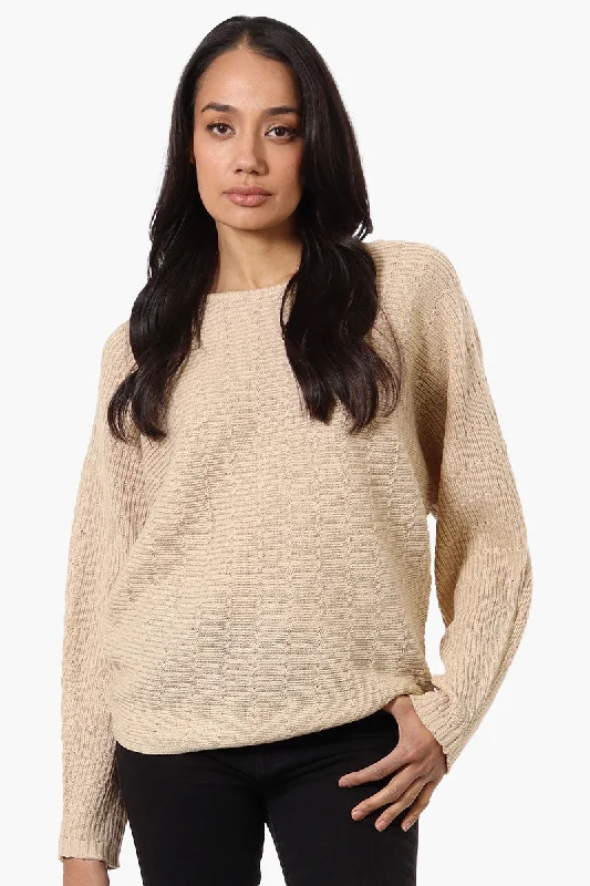 International INC Company Cable Knit Boat Neck Pullover Sweater - Beige