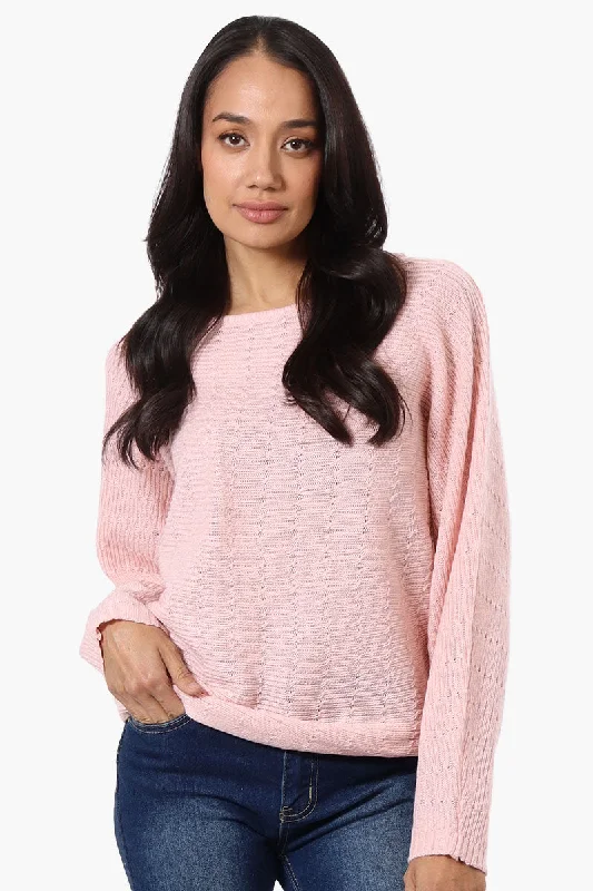 International INC Company Cable Knit Boat Neck Pullover Sweater - Pink