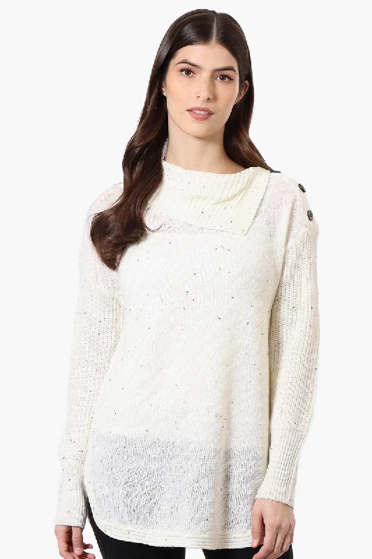 Beechers Brook Shoulder Button Split Neck Pullover Sweater - Cream