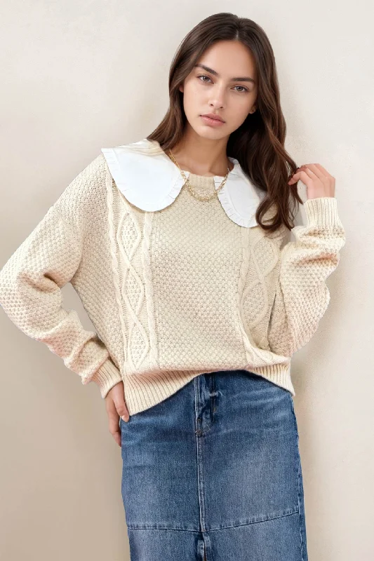 DOLL COLLARED CABLEKNIT PULLOVER