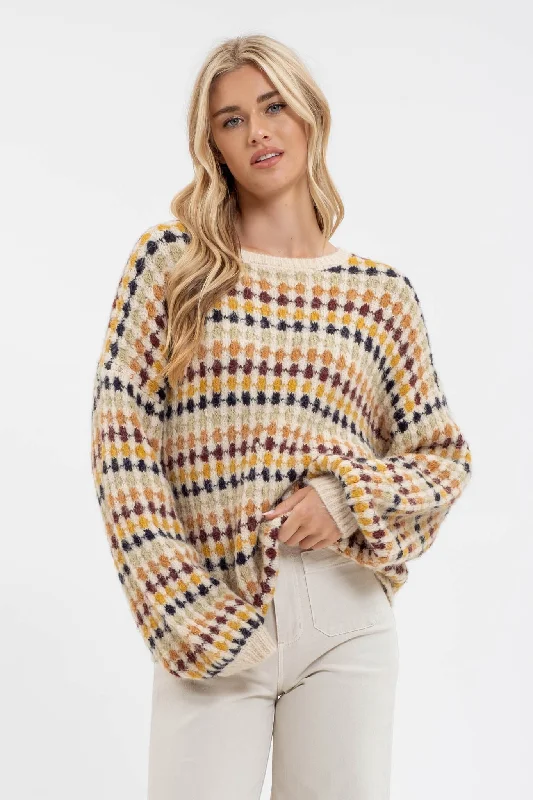 MULTICOLOR CREWNECK KNIT PULLOVER SWEATER