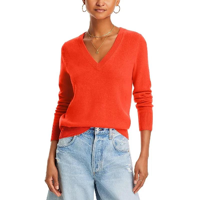 Womens Cashmere Ribbed Trim Pullover Sweater