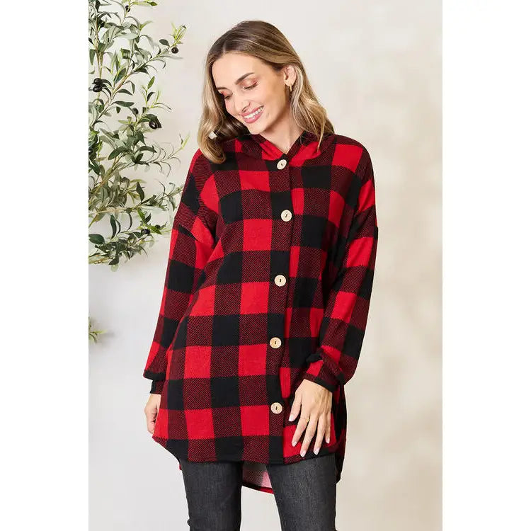 Buffalo Plaid Hooded Shirt