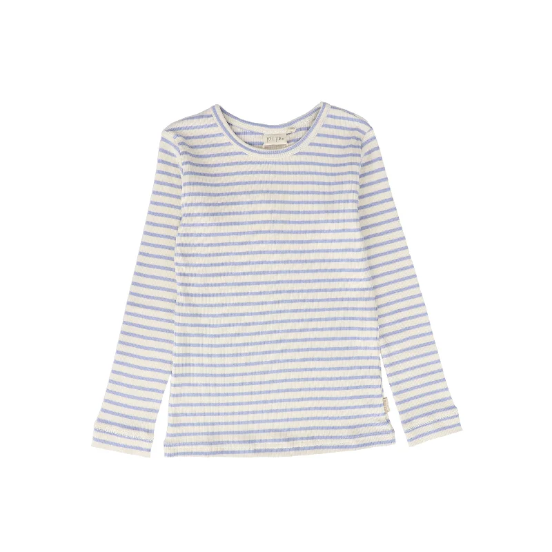 PETIT PIAO LIGHT BLUE STRIPE RIBBED T-SHIRT [FINAL SALE]