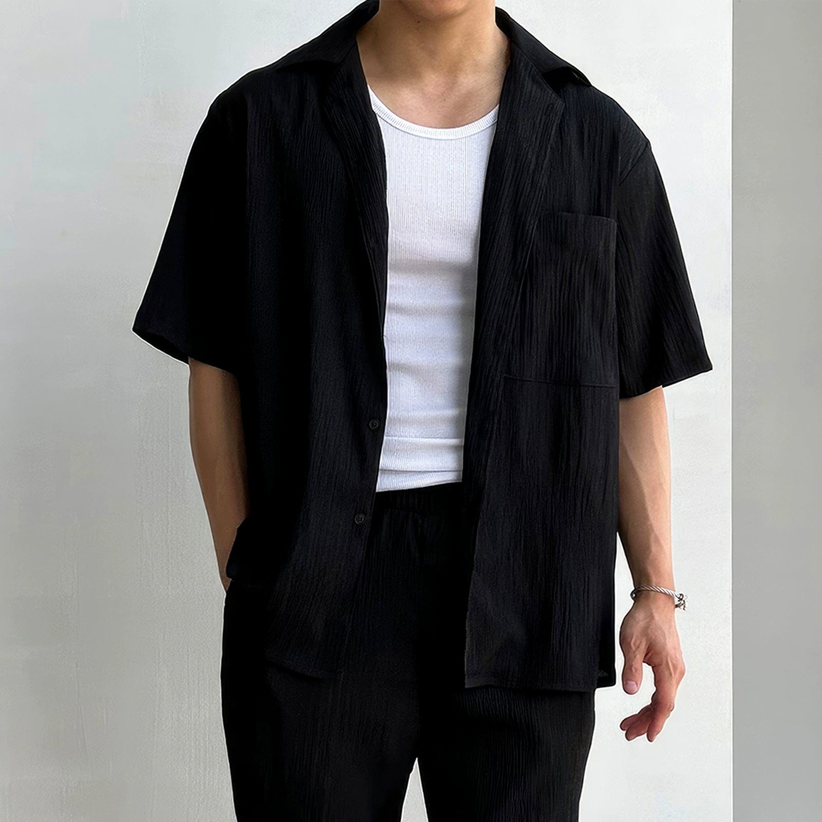 RT No. 11603 PLEATED BUTTON-UP SHIRT & RELAX STRAIGHT PANTS