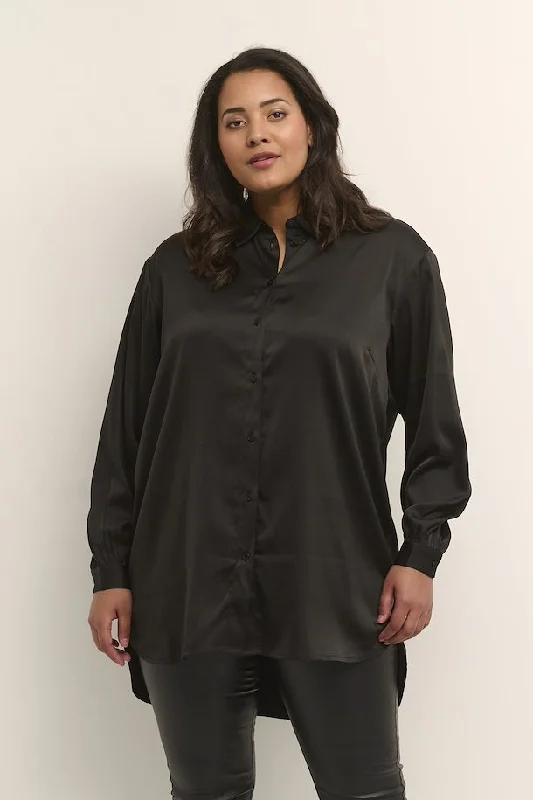 The Sasmilla Satin Shirt - Black - PLUS