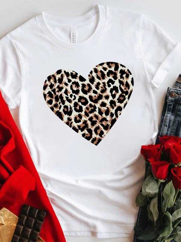 Valentine's Day Leopard Heart Print T-Shirt